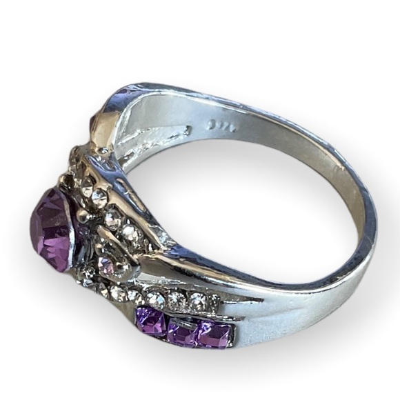 925 Sterling Silver  Amethyst Lilac Ring Vintage Pave Clear Cut - Picture 2 of 8